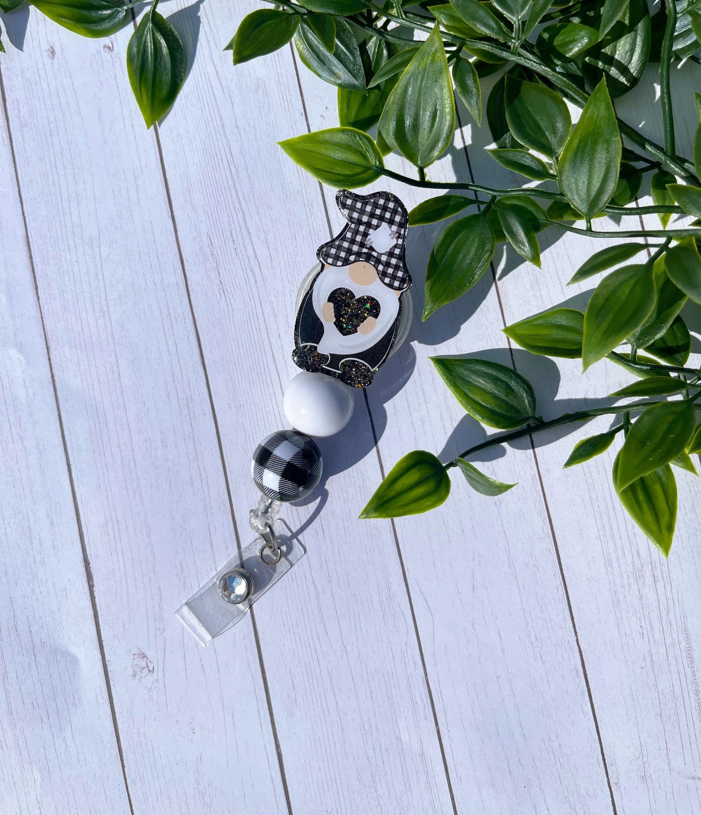 Gnome Badge Reel, Plaid Beaded Badge Holder, Retractable Badge Clip, Gift for Nurse, Gnome ID Holder, Teacher Gift, Medical ID Tag, RN