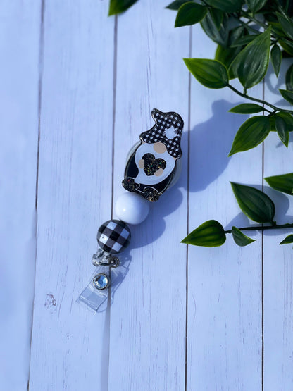 Gnome Badge Reel, Plaid Beaded Badge Holder, Retractable Badge Clip, Gift for Nurse, Gnome ID Holder, Teacher Gift, Medical ID Tag, RN