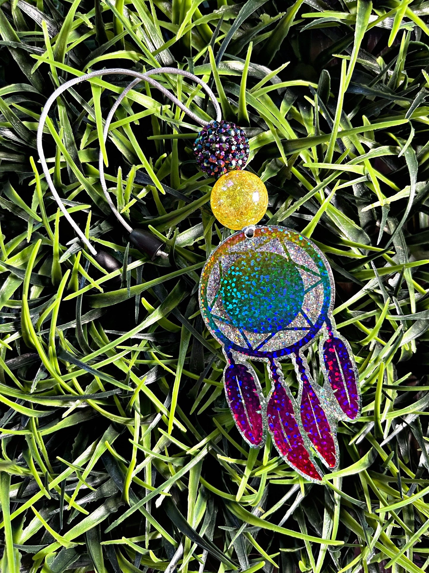 Dream Catcher Car Charm- Rainbow Rearview Mirror Charm- Cute Car Accessories- Dreamcatcher Charm- Rainbow Beaded Charm- Cute Car Clip