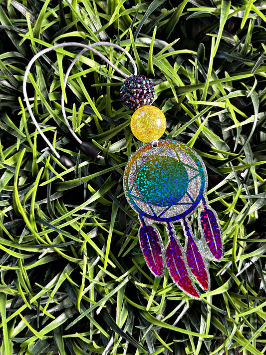 Dream Catcher Car Charm- Rainbow Rearview Mirror Charm- Cute Car Accessories- Dreamcatcher Charm- Rainbow Beaded Charm- Cute Car Clip