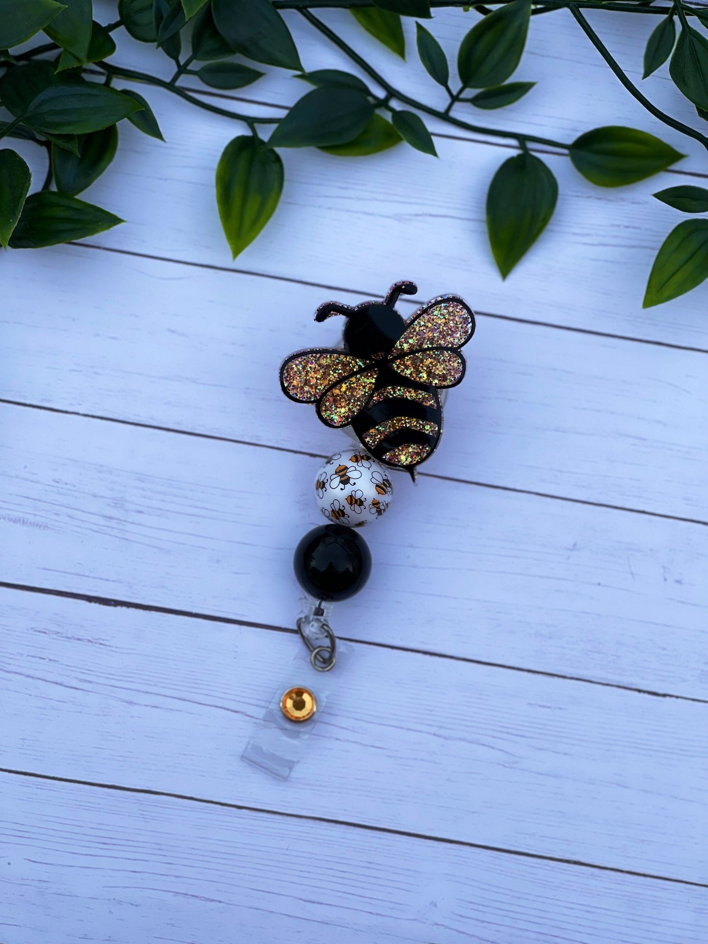 Bee Badge Reel - Bumble Bee Beaded Badge Holder - Teacher Badge - Office - Nurse - Medical Assistant - Teacher - RN- Save The Bees