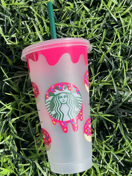 Starbucks Cold Cup, Donut Iced Coffee Cup, 24 Oz Coffee Venti Cup, Reusable Cup, Donut Tumbler