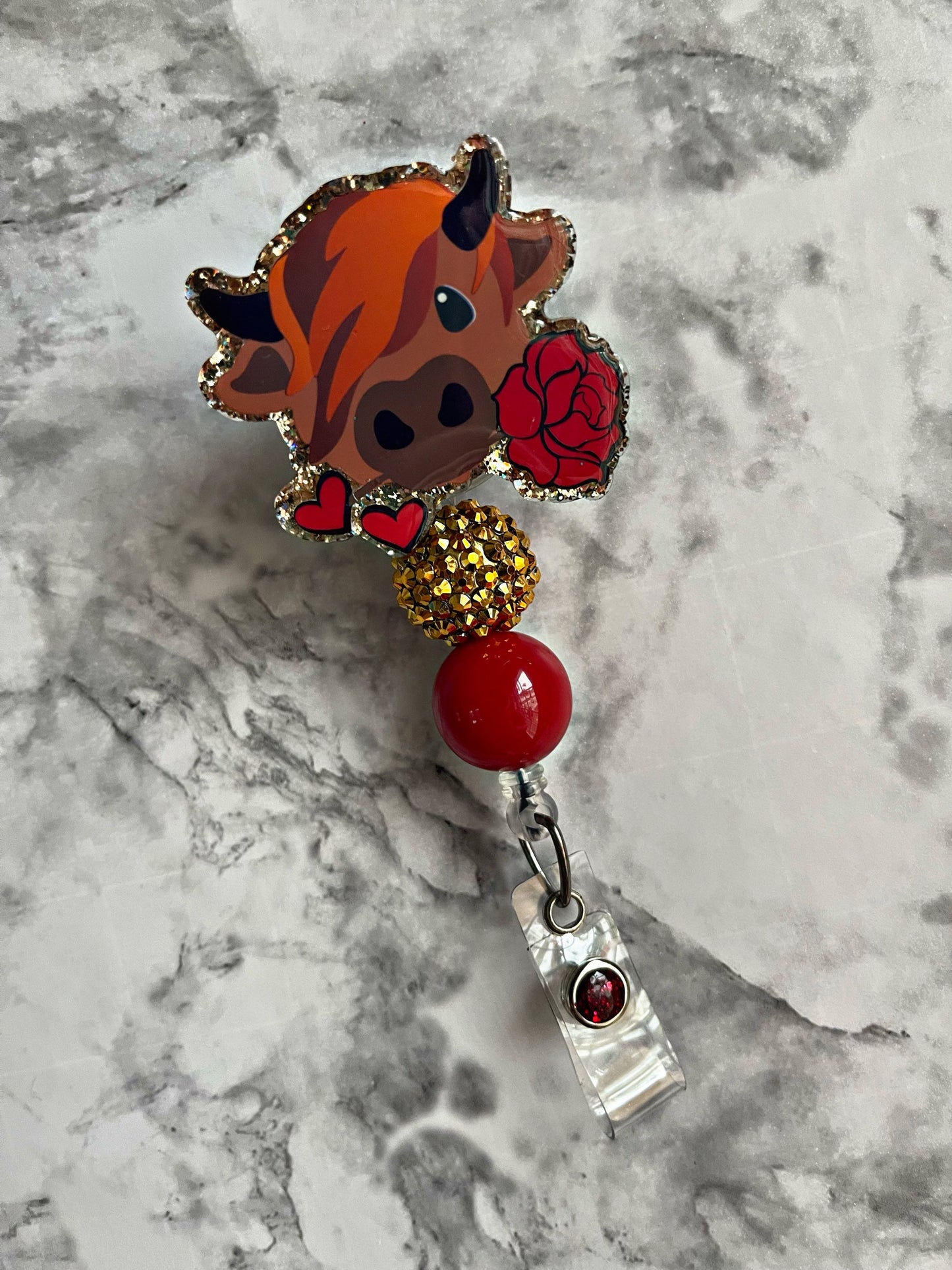 Highland Cow Badge Reel- Valentines Day ID Holder- Holiday Badge ID Holder- Nurse Badge Reel- Teacher Accessories- RN key Card-