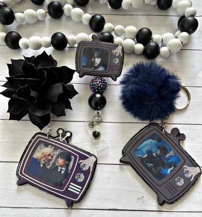 Gothic Girl Badge Reel - Dance Dance ID Clip- Goo Goo Muck Badge Holder-    ID Holder- Nurse Gift- Teacher Gift- Vintage TV