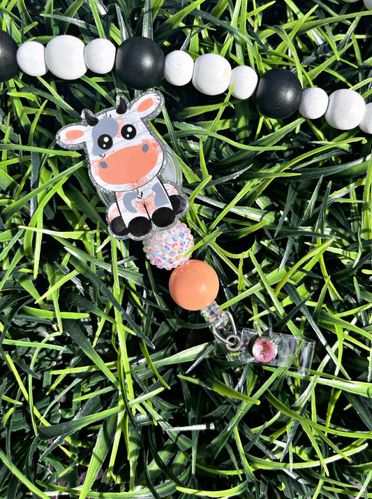 Floral Cow Retractable Badge Reel - Vintage Floral ID Clip- Badge Holder- ID Holder- Nurse Gift- Teacher Gift- Floral Key Card Hold