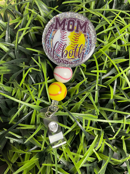 Mom of Both Sports Badge Reel - Baseball and Softball Mom RN ID Clip- Home-run Badge Holder- ID Holder- Nurse Gift- Teacher Gift- Sports Mom