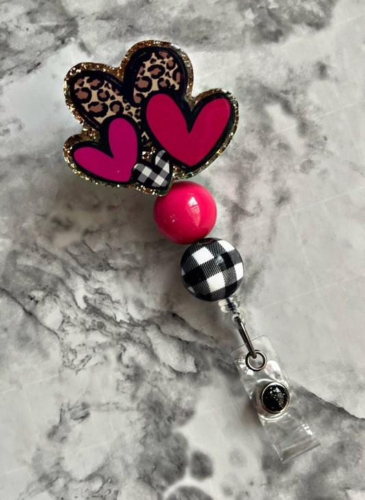 Valentines Day Badge Reel- Leopard Print ID Holder- Holiday Badge ID Holder- Nurse Badge Reel- Teacher Accessories- RN key Card-