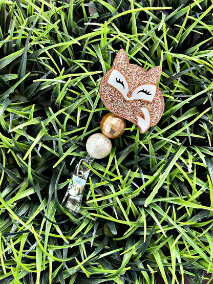Fox Badge Reel - Rose Gold ID Clip- Badge Holder-  Animal ID Holder- Nurse Gift- Teacher Gift-