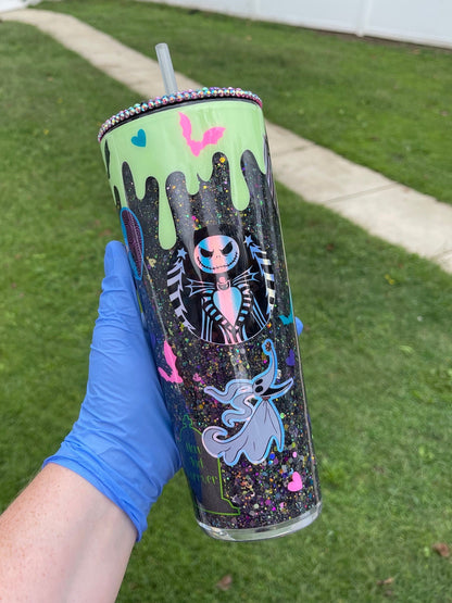 Skellington Love Snow Globe Tumbler