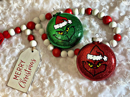 Grinch Inspired Glass Disc Ornament- Your A Mean One Ornament- Christmas Ornaments- Glitter Ornaments