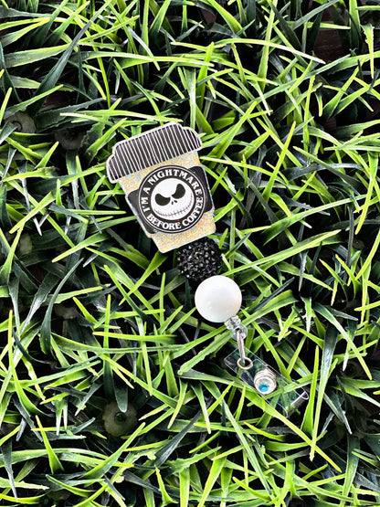 Nightmare Before Christmas Inspired Badge Reel - NBC Print ID Clip- Coffee Badge Holder-  ID Holder- Nurse Gift- Teacher Gift