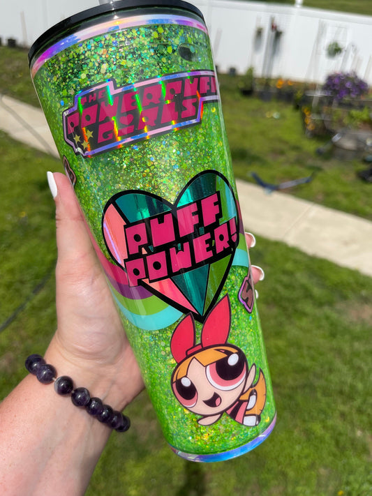 Power Girls Snowglobe Cup, 90’s Nostalgia Double Wall Tumbler, Glitter Tumbler