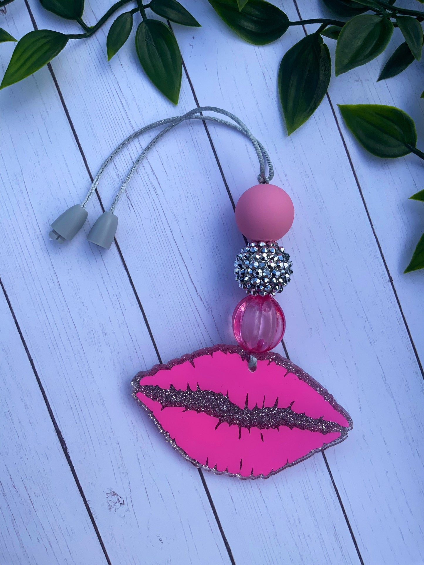 Kiss Rearview Mirror charm- Valentine Car Charm- Lips Car Hanger- Valentine Car Ornament- Cute Car Accessories- Beaded Car Charm- Kiss Charm