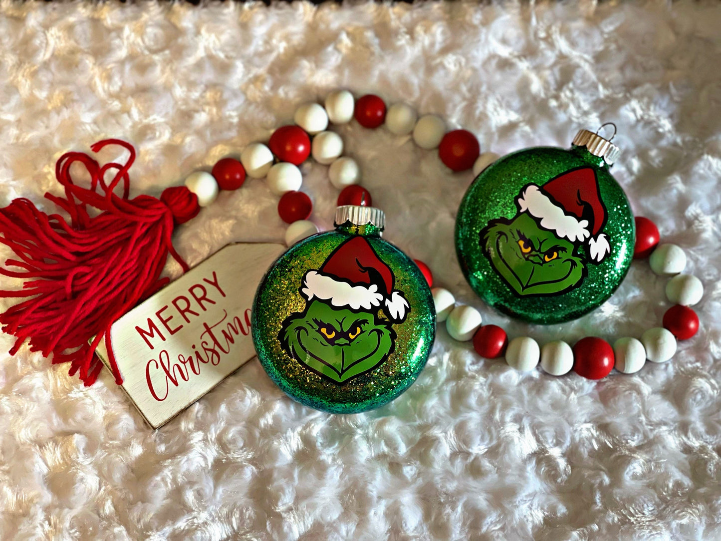 Grinch Inspired Glass Disc Ornament- Your A Mean One Ornament- Christmas Ornaments- Glitter Ornaments