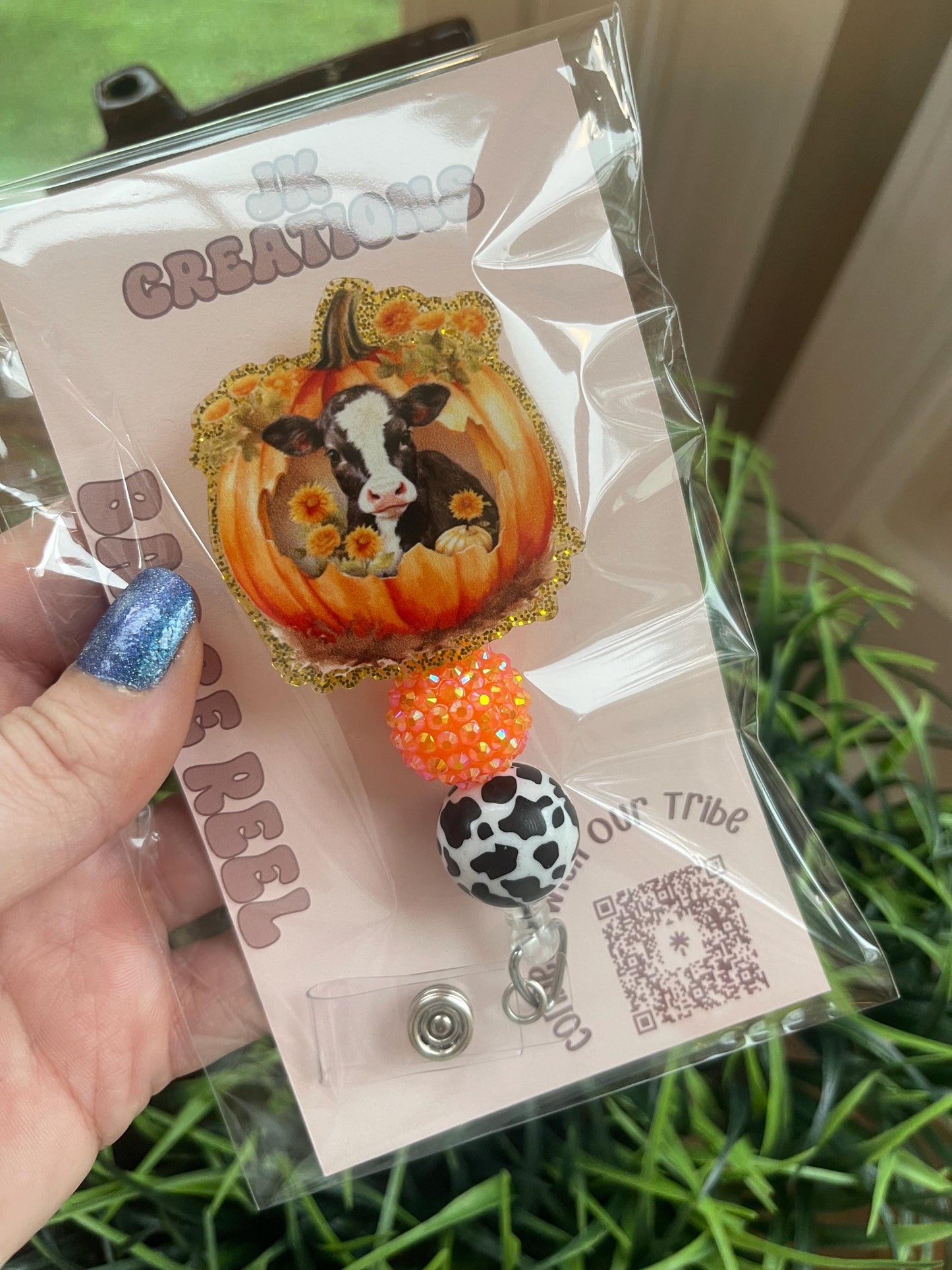 Fall Badge Reel - Thanksgiving Badge Holder- Cow Badge Reel