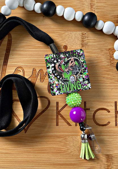 Beetlejuice inspired Retractable Lanyard- Beetle Juice Lanyard-Never trust the living Halloween lanyard- Teacher Gift-