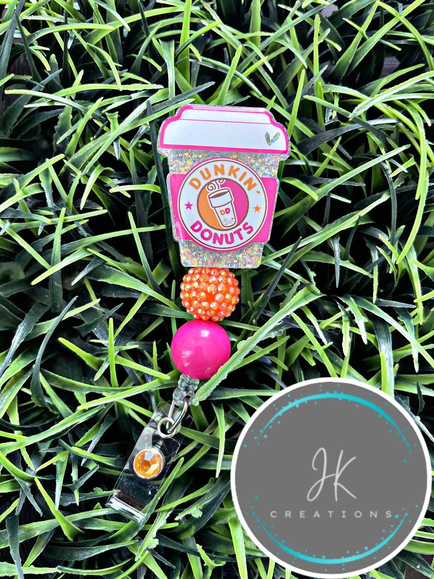 Dunkin Donuts Inspired Badge Reel - Dunkie Junkie ID Clip- Coffee Badge Holder-  Dunkie Junkie ID Holder- Nurse Gift- Teacher Gift