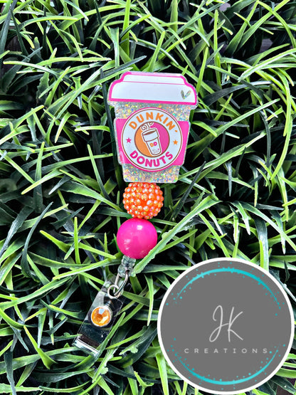 Dunkin Donuts Inspired Badge Reel - Dunkie Junkie ID Clip- Coffee Badge Holder-  Dunkie Junkie ID Holder- Nurse Gift- Teacher Gift