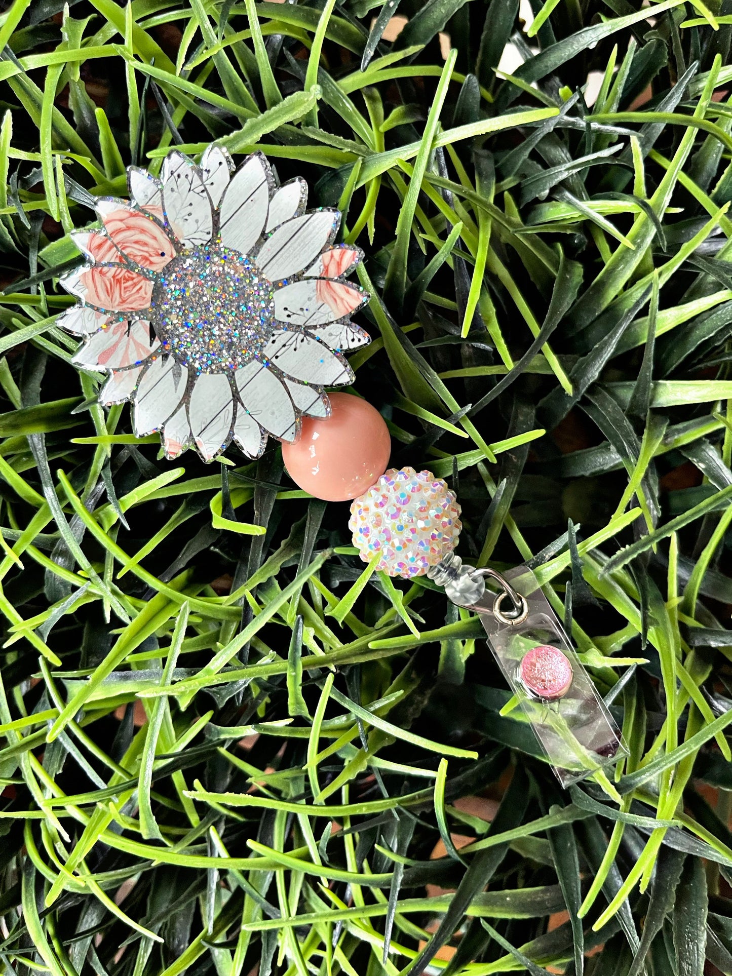 Sunflower Badge Reel - Floral ID Clip- Glittered Retractable Badge Holder- Retractable Medical ID Holder- Swivel Clip - Nurse Gift