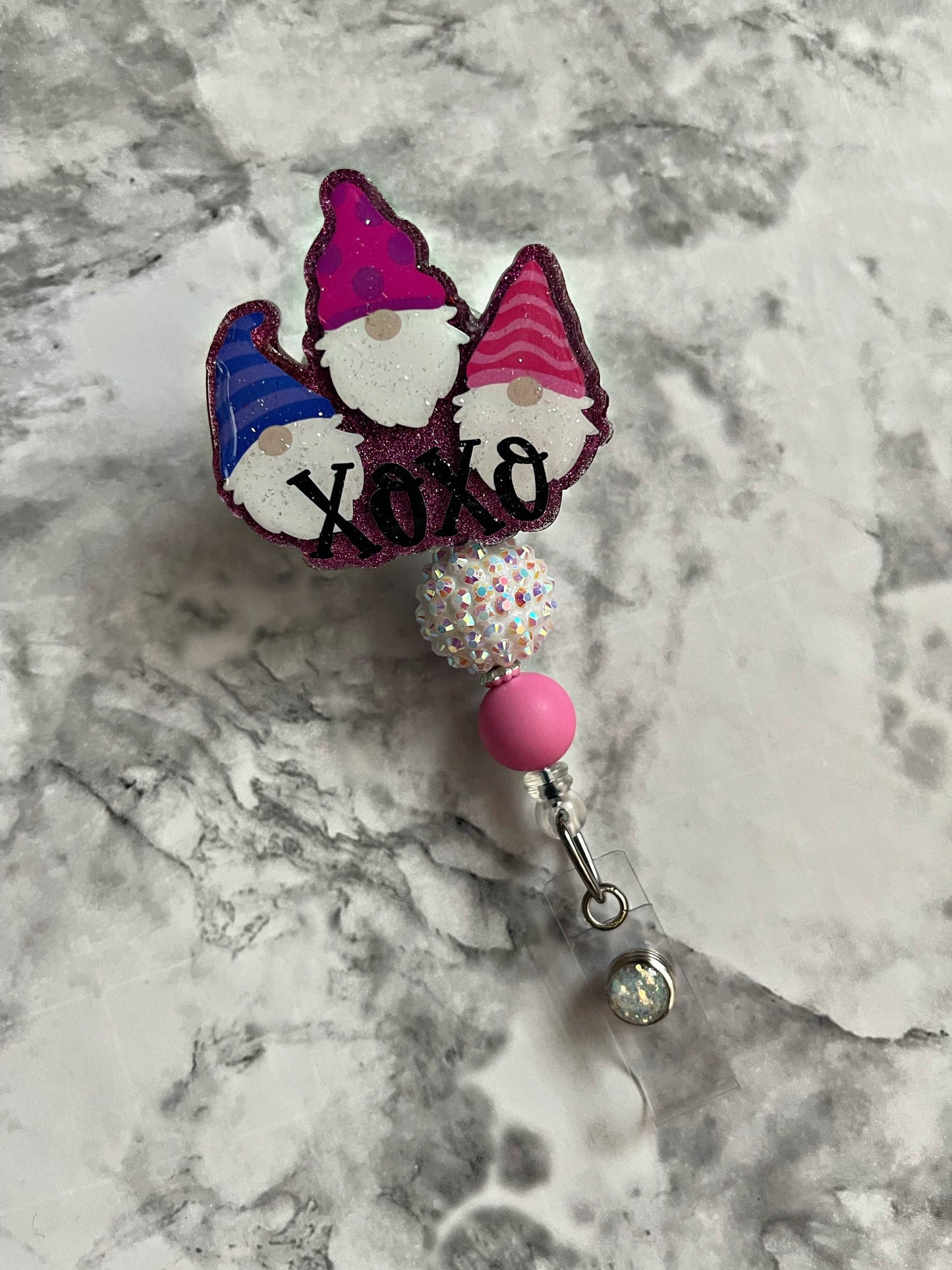Valentines Gnome Badge Reel- XOXO Badge Holder- Conversation hearts ID holder- RN key card- Nurse Accessories- Hugs and kisses Badge reel