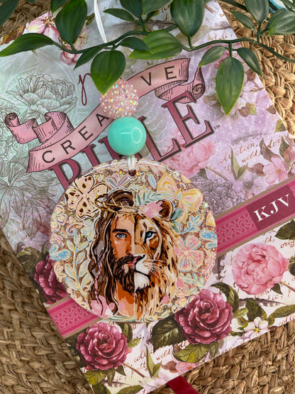 Faith Car Charm – Lion & Jesus Rearview Mirror Charm | Christian Car Accessory | Handmade Keychain Gift