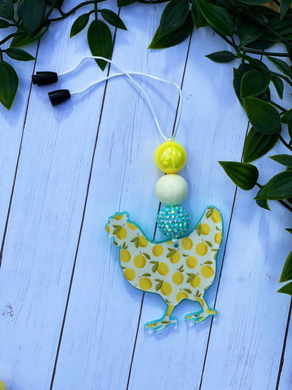 Chicken Rear view Mirror Charm, Car Charm, Cute Car Accessories, Car Decorations, Lemon Car Ornament