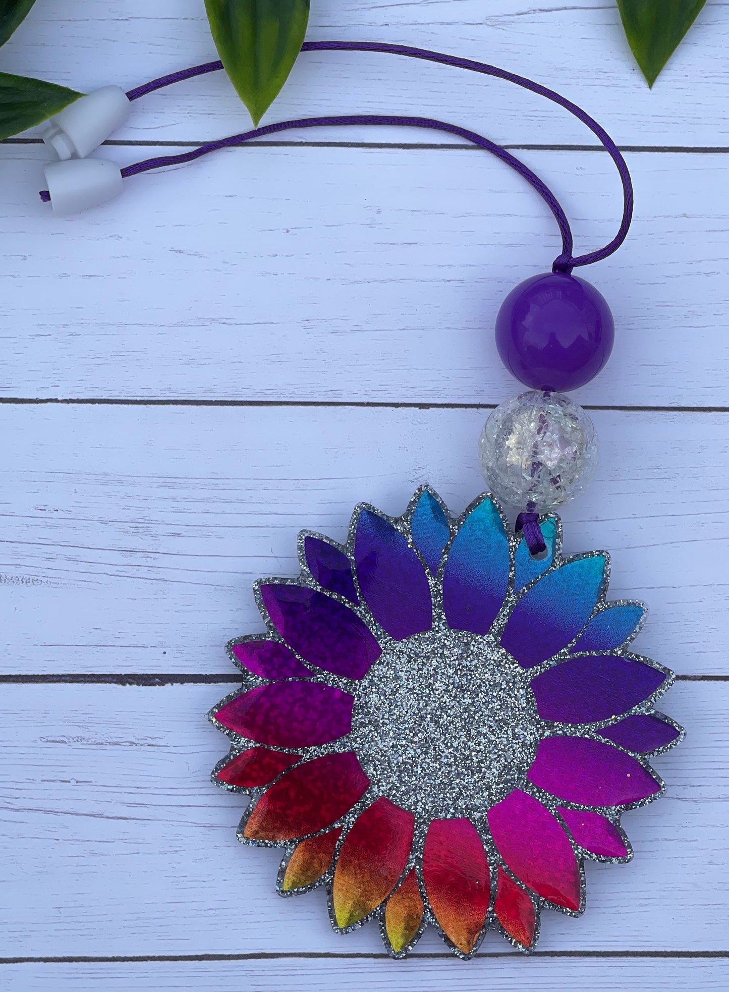 Sunflower Car Charm- Rainbow Car Accessories- Floral Rearview Mirror Charm- Cute Car Accessories- Sunflower Car Ornament- Flower Car Hanger