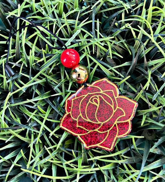 Rose Car Charm • Red Flower Car Hanger • Rearview Mirror Charm • Floral Car Accessories • Beaded Charm • Christmas Ornaments • Car Decor