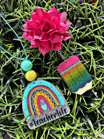Teacher Life Rainbow Car Charm • Car Hanger • Rearview Mirror Decor• Car Accessories • Teacher Keepsake • Teacher Gift • Gift For Teacher
