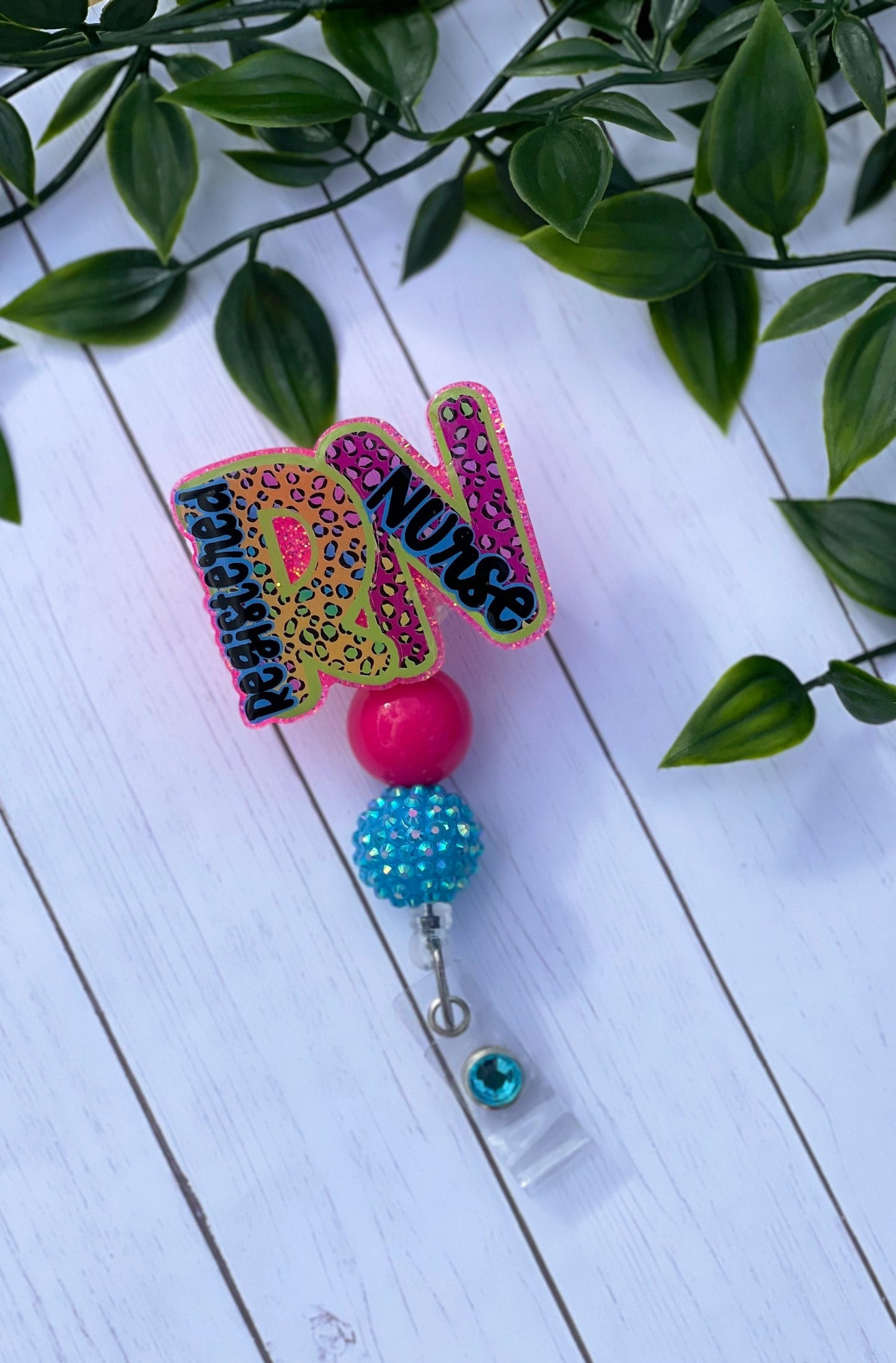 Rainbow RN Badge Reel - Rainbow Leopard print Beaded Badge Holder - Registered Nurse Badge - Nurse - Medical - RN-