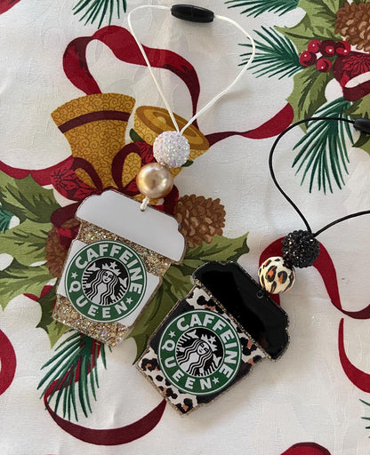 Caffeine Queen Car Charm- Starbucks Rearview Mirror Clip- Coffee Lvoer Car Decor -  Coffee Lover Gift- Nurse Gift- Teacher Gift