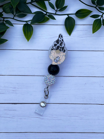 Gnome Badge Reel, Cow Badge Holder, Cute Badge Reel, Cow Print, Retractable Swivel Clip, Teacher Gift, Nurse ID Clip, RN, Medical ID Tag