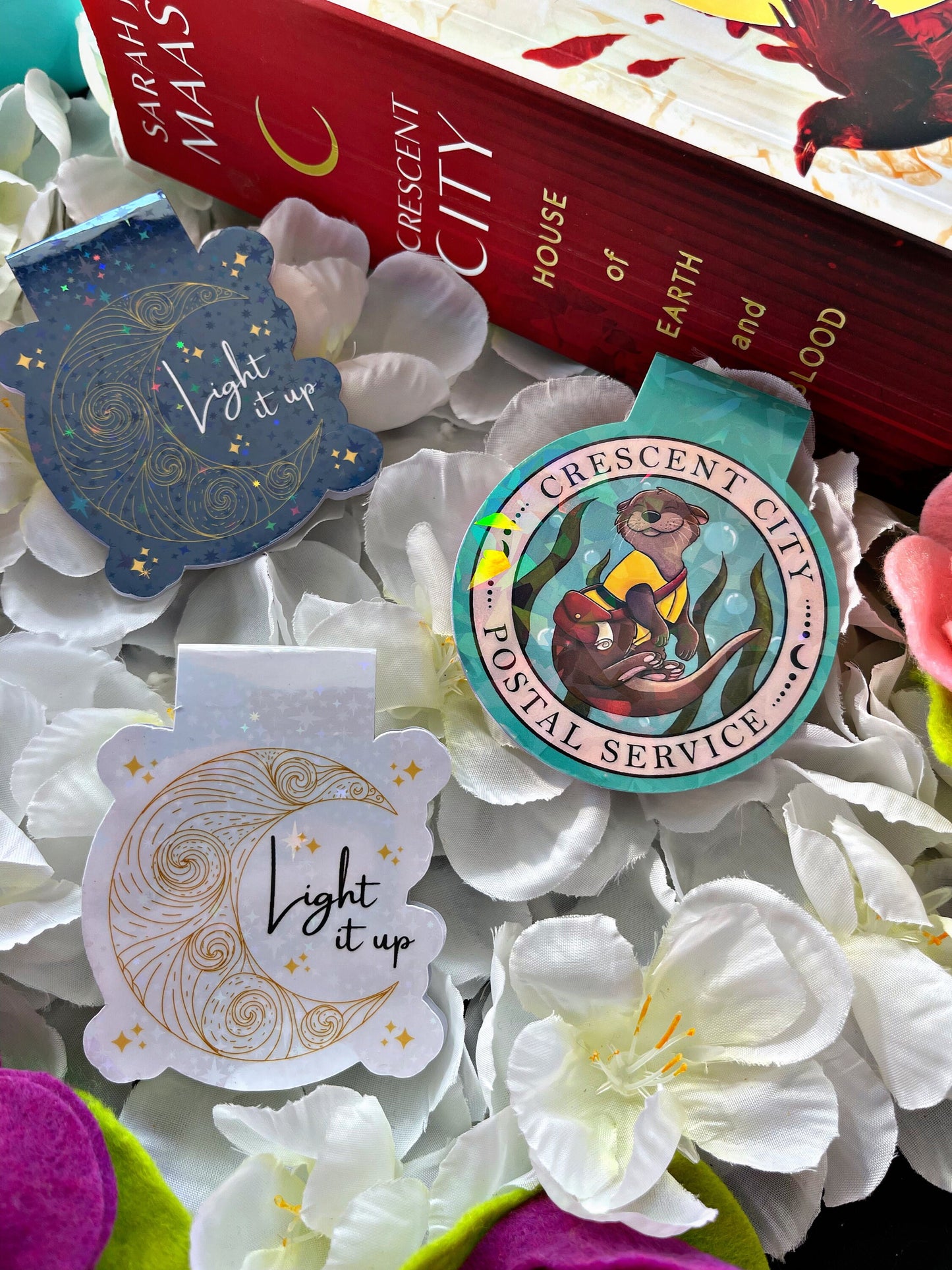 Light It Up Magnetic Bookmark, Moon and Stars Bookmark,  Cute Reading Accessory, Book Gift, Cute Bookmark, Crescent City Themed Bookmark