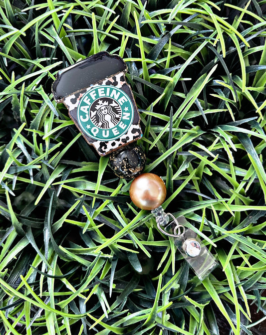 Starbucks Inspired Badge Reel - Leopard Print ID Clip- Caffeine Queen- Coffee Badge Holder-  Cheetah ID Holder- Nurse Gift- Teacher Gift