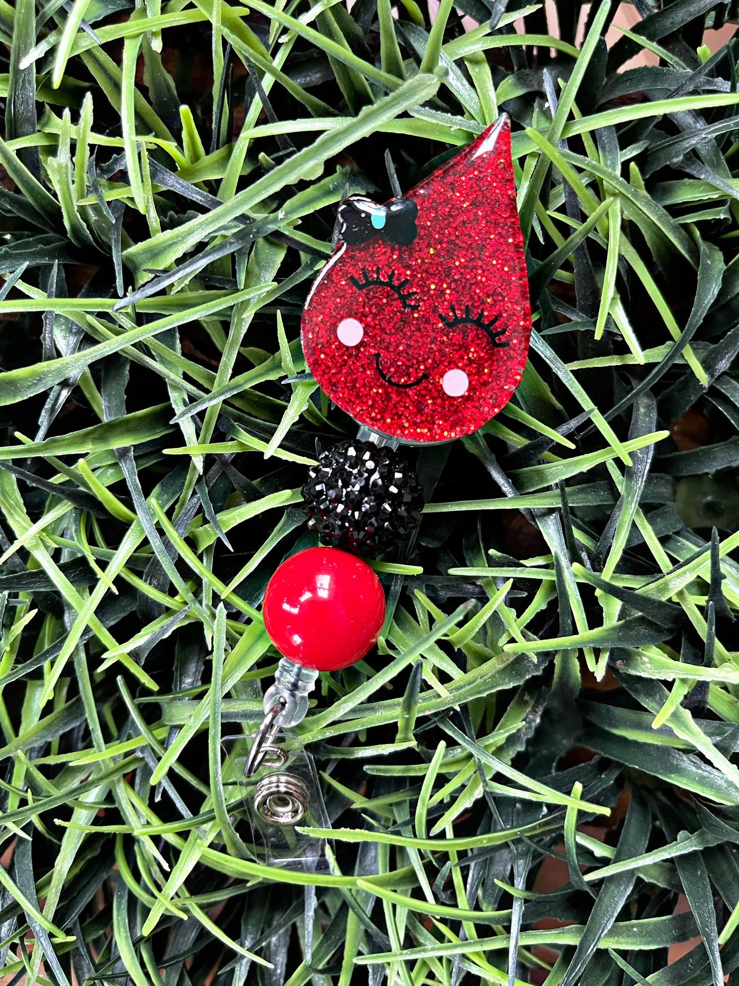 Blood Drop Badge Reel -  Phlebotomy ID Clip- Glittered Badge Holder- Retractable Medical ID Holder- Nurse Gift- Phlebotomist  Swivel Clip