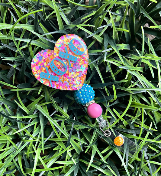 XOXO Valentine’s Day Heart Retractable Badge Reel- I Love You ID Holder- Red Glitter Holiday RN Key Card- Hospital Nurse Gift- Medical Tag