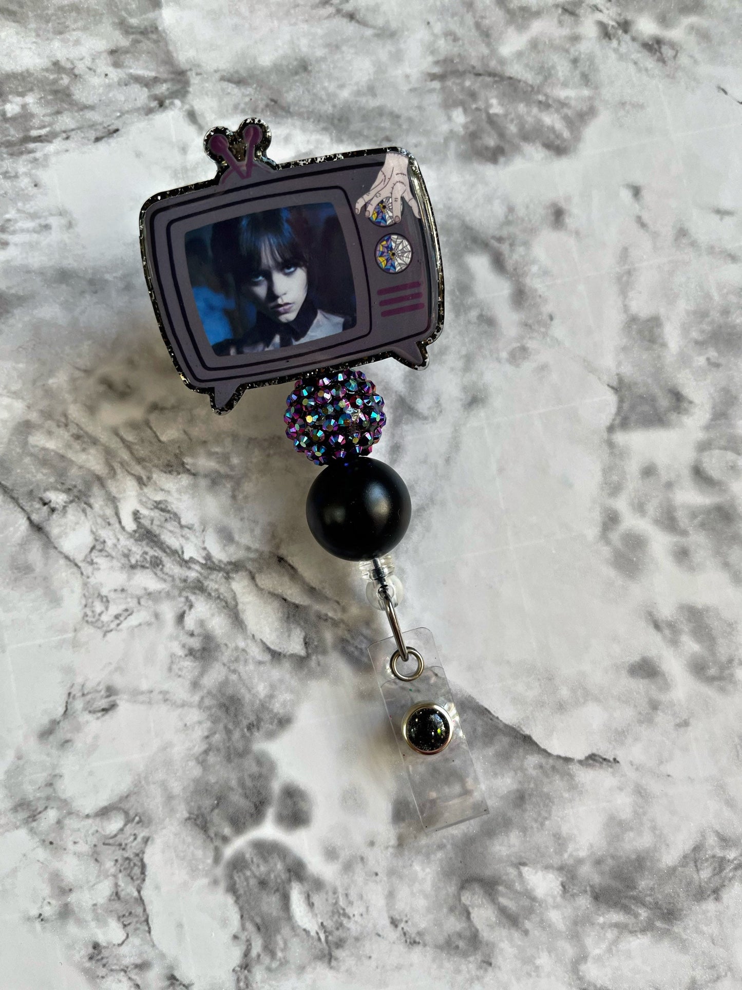 Gothic Girl Badge Reel - Dance Dance ID Clip- Goo Goo Muck Badge Holder-    ID Holder- Nurse Gift- Teacher Gift- Vintage TV