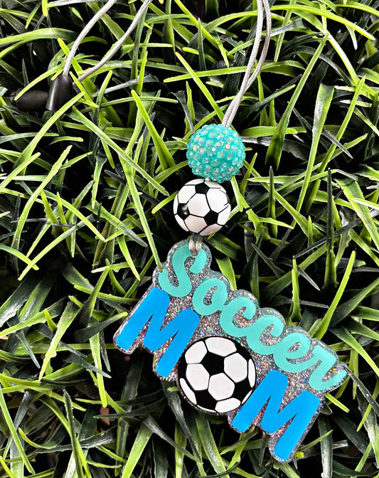 Soccer Mom Rear view Mirror Charm, Car Charm, Cute Car Accessories, Car Decorations, Soccer Car Ornament, Sports
