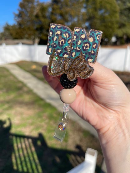 RN Badge Reel - Leopard Print ID Clip- Registered Nurse Badge Holder-  Cheetah ID Holder- Nurse Gift- Medical keycard Holder