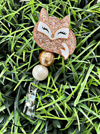 Fox Badge Reel - Rose Gold ID Clip- Badge Holder-  Animal ID Holder- Nurse Gift- Teacher Gift-