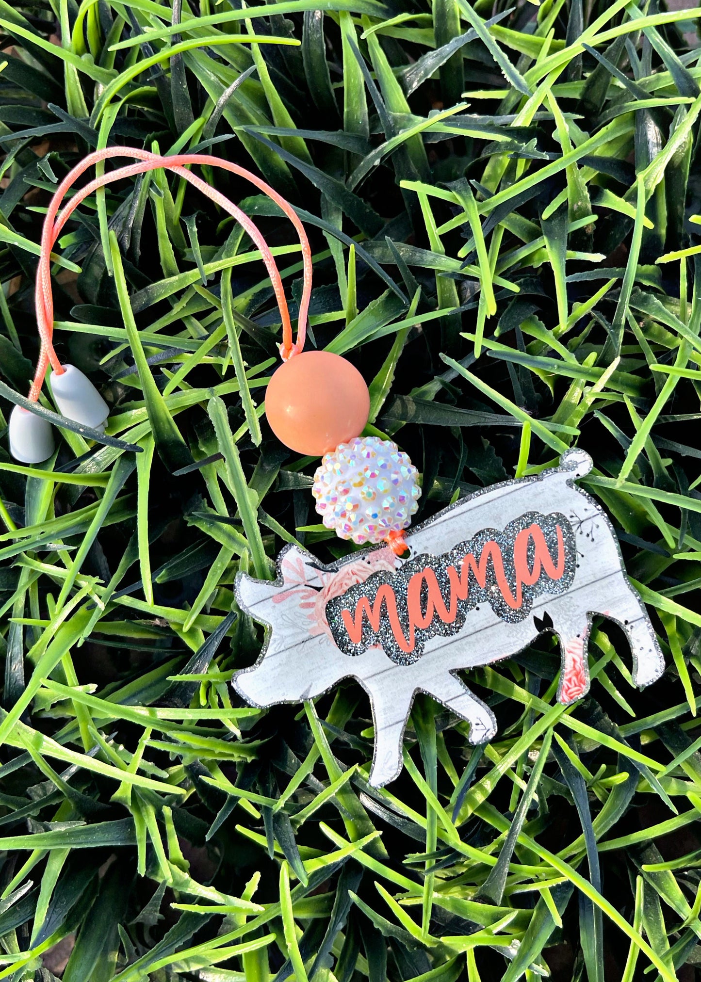 Pig Mama Floral Car Charm • Car Accessories • Farmhouse Pig Decor