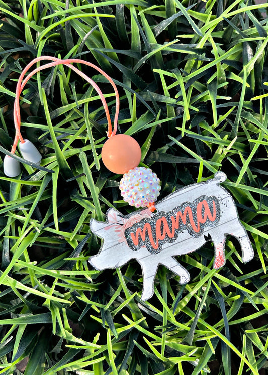 Pig Mama Floral Car Charm • Car Accessories • Farmhouse Pig Decor
