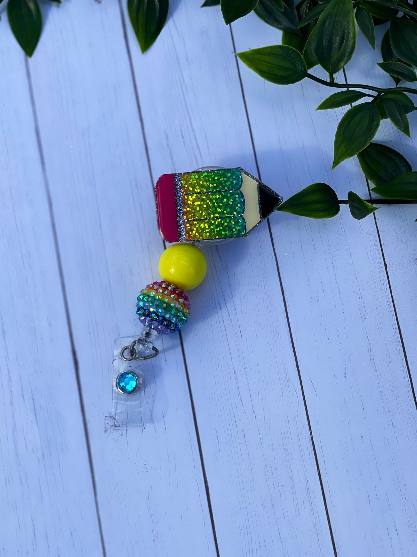 Pencil Badge Reel- Rainbow Pencil Badge Holder, Teacher Badge Reel