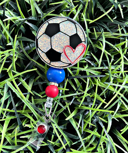 Soccer Badge Reel - Sports RN ID Clip- Soccer Heart Badge Holder- ID Holder- Nurse Gift- Teacher Gift- Sports Mom