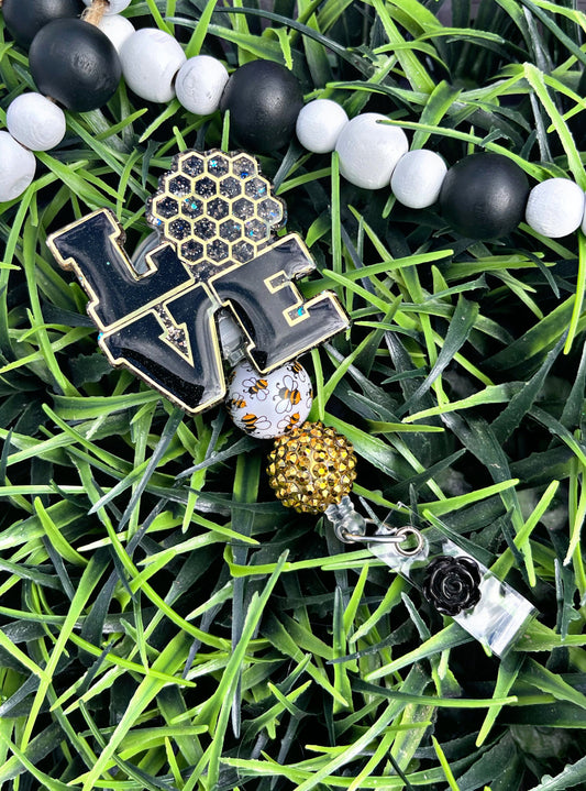 Bee Badge Reel - Honey Comb ID Clip- Love Badge Holder-  Save The Bees ID Holder- Retractable ID Clip