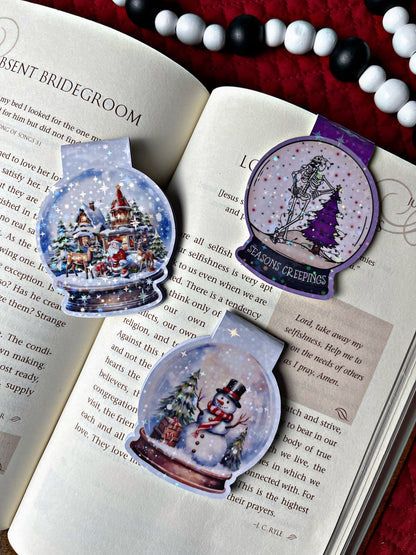 Christmas Snow Globe Magnetic Bookmark, Skellington Bookmark, Snowman Reading Accessory, Santa Book Gift, Cute Bookmark, Unique Bookmark