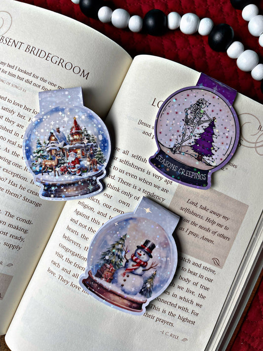 Christmas Snow Globe Magnetic Bookmark, Skellington Bookmark, Snowman Reading Accessory, Santa Book Gift, Cute Bookmark, Unique Bookmark