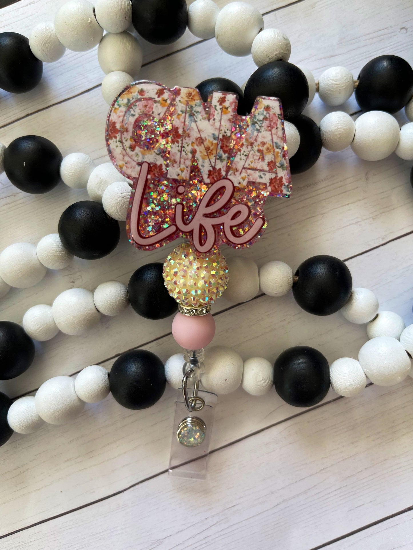 CNA Badge Reel - Certified Nursing Assistant Print ID Clip- Nurse Badge Holder-  Floral ID Holder- Nurse Gift- Medical keycard Holder-