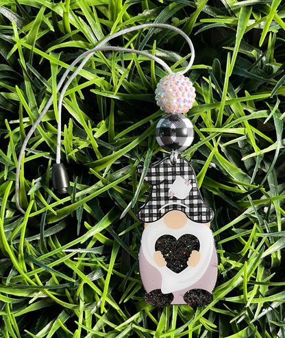 Gnome Car Charm- Plaid Rearview Mirror Charm- Cute Car Accessories- Farmhouse Charm- Garden Gnome Beaded Charm- Cute Car Clip