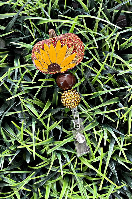 Pumpkin Badge Holder• Sunflower Badge Reel•  Fall Badge Holder• Halloween ID Clip•